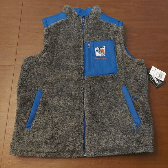 G-III NY Rangers Reversible Vest Power Hitter Grey Sherpa Blue NHL Men's Size L - Picture 1 of 5